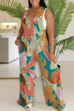 Casual Print Backless Spaghetti Strap Regular Jumpsuits (Without Vest)