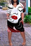 Casual Print Basic V Neck Short Sleeve Short Sleeve Dress