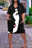 Casual Print Basic V Neck Short Sleeve Short Sleeve Dress