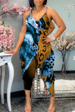 Sexy Casual Print Backless Spaghetti Strap Regular Jumpsuits