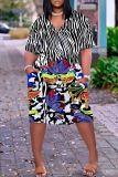 Casual Print Basic V Neck Short Sleeve Short Sleeve Dress