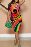 Casual Print Basic U Neck Vest Dresses
