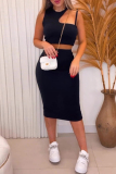 Sexy Simplicity Solid Hollowed Out O Neck Sleeveless Two Pieces