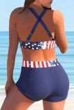 Sexy Print Backless V Neck Plus Size Swimwear (With Paddings)