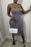 Sexy Casual Plaid Print Backless Spaghetti Strap Sleeveless Dresses