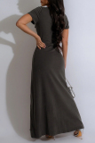 Casual Print Slit O Neck Short Sleeve Dresses