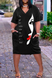 Casual Print Basic V Neck Short Sleeve Short Sleeve Dress