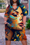 Casual Print Basic V Neck Short Sleeve Short Sleeve Dress