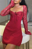 Sexy Solid Patchwork Square Collar Long Sleeve Dresses