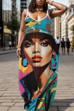 Sexy Casual Print Backless Spaghetti Strap Long Dresses