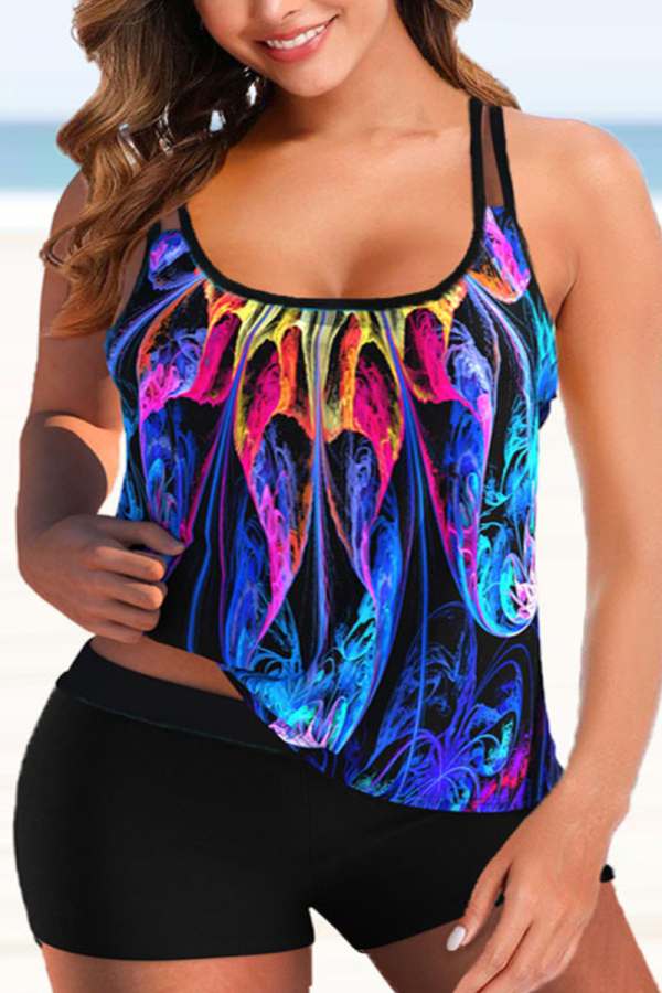 Sexy Print Backless Spaghetti Strap Plus Size Swimwear (With Paddings)