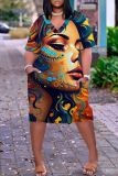 Casual Print Basic V Neck Short Sleeve Short Sleeve Dress