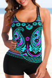 Sexy Print Backless Spaghetti Strap Plus Size Swimwear (With Paddings)
