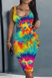 Casual Print Basic U Neck Vest Dresses