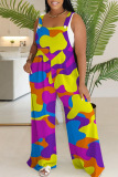 Casual Print Backless Spaghetti Strap Regular Jumpsuits (Without Vest)