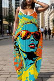 Sexy Casual Print Backless Spaghetti Strap Long Dresses