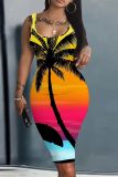 Casual Print Basic U Neck Vest Dresses
