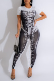 Sexy Casual Street Daily Elegant Mixed Printing Printing O Neck Skinny Jumpsuits