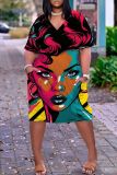 Casual Print Basic V Neck Short Sleeve Short Sleeve Dress