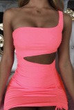 Sexy Solid Hollowed Out Draw String Frenulum Backless One Shoulder Wrapped Skirt Dresses