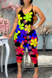 Sexy Casual Print Backless Spaghetti Strap Regular Jumpsuits