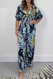 Casual Print Patchwork V Neck Regular Jumpsuits