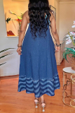Casual Patchwork Pocket Backless Spaghetti Strap Sleeveless Loose Denim Dresses