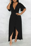 Casual Solid Patchwork Slit V Neck Irregular Dresses