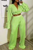 Sexy Casual Solid Bandage V Neck Long Sleeve Two Pieces