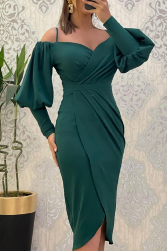Casual Solid Patchwork Off the Shoulder Long Sleeve Dresses