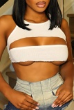 Sexy Solid Hollowed Out Patchwork O Neck Tops