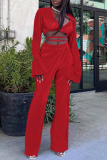 Sexy Casual Solid Bandage V Neck Long Sleeve Two Pieces