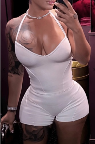 Sexy Solid Backless Halter Skinny Rompers