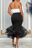 Sexy Formal Patchwork Backless With Bow Strapless Plus Size Two Pieces