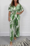 Casual Print Patchwork V Neck Regular Jumpsuits