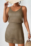 Sexy Solid Hollowed Out See-through Backless Swimwears Cover Up