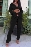 Sexy Casual Solid Bandage V Neck Long Sleeve Two Pieces