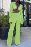 Sexy Casual Solid Bandage V Neck Long Sleeve Two Pieces