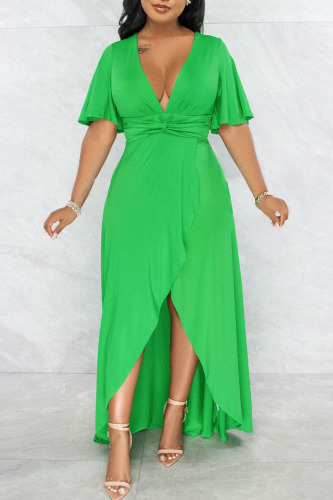 Casual Solid Patchwork Slit V Neck Irregular Dresses