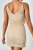 Sexy Solid Hollowed Out See-through Backless Swimwears Cover Up