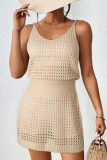 Sexy Solid Hollowed Out See-through Backless Swimwears Cover Up