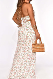 Sexy Casual Print Draw String Frenulum Backless Slit Strapless Sleeveless Two Pieces