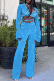 Sexy Casual Solid Bandage V Neck Long Sleeve Two Pieces