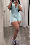 Casual Solid Patchwork V Neck Skinny Rompers