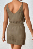 Sexy Solid Hollowed Out See-through Backless Swimwears Cover Up