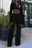 Sexy Casual Solid Bandage V Neck Long Sleeve Two Pieces