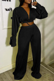 Sexy Casual Solid Bandage V Neck Long Sleeve Two Pieces