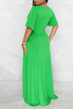 Casual Solid Patchwork Slit V Neck Irregular Dresses