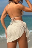Sexy Solid Bandage Backless Swimsuit Three Piece Set (With Paddings)