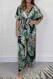 Casual Print Patchwork V Neck Regular Jumpsuits